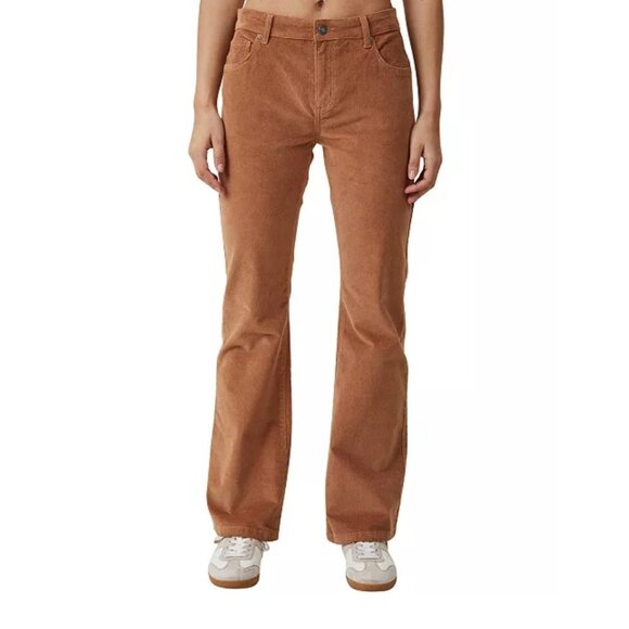 Cotton On Cord Stretch Flare Brown Jean Women Sz 10 Corduroy Retro Hippie - Picture 1 of 11
